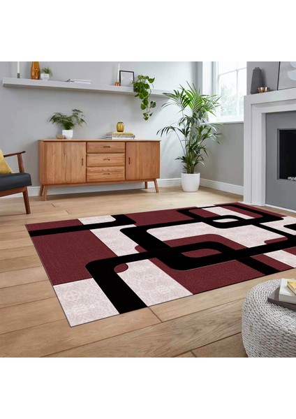 Dijital Baskılı Kaymaz Taban Yıkanabilir Modern Yolluk Mutfak Salon Halısı, V-Modern-40-Bordo, fiyatları