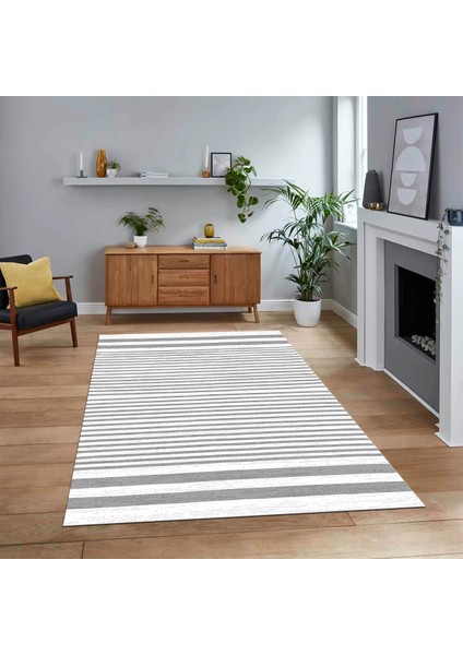Dijital Baskılı Kaymaz Taban Yıkanabilir Modern Yolluk Mutfak Salon Halısı, V-Modern-63-Gri,