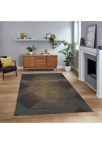 Dijital Baskılı Kaymaz Taban Yıkanabilir Modern Yolluk Mutfak Salon Halısı, V-MODERN-111-KAHVE,