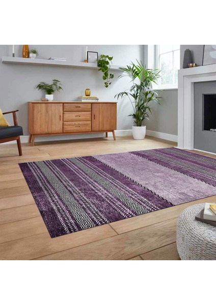 Dijital Baskılı Kaymaz Taban Yıkanabilir Modern Yolluk Mutfak Salon Halısı, V-Modern-83-Mor,