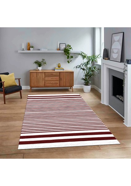 Dijital Baskılı Kaymaz Taban Yıkanabilir Modern Yolluk Mutfak Salon Halısı, V-Modern-63-Bordo,
