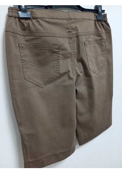 Büyük Beden Kadın Bol Likralı Yüksek Bel Pamuk Keten 55 cm Boy Diz Üstü 4 Cepli Şort modelleri