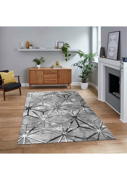 Dijital Baskılı Kaymaz Taban Yıkanabilir Modern Yolluk Mutfak Salon Halısı, V-Modern-39-Gri,