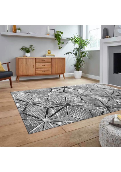 Dijital Baskılı Kaymaz Taban Yıkanabilir Modern Yolluk Mutfak Salon Halısı, V-Modern-39-Gri,