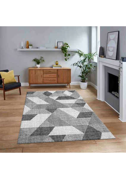 Dijital Baskılı Kaymaz Taban Yıkanabilir Modern Yolluk Mutfak Salon Halısı, V-Modern-96-Gri,