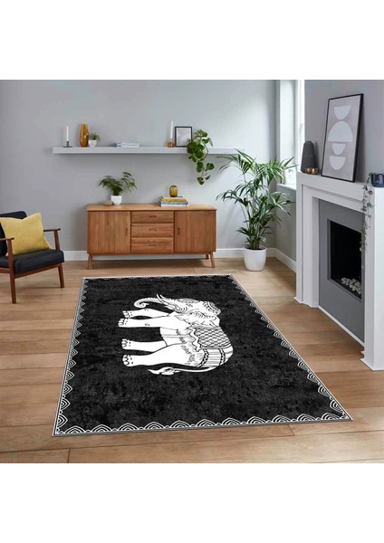 Dijital Baskılı Kaymaz Taban Yıkanabilir Modern Yolluk Mutfak Salon Halısı, V-MODERN-101-ANTRASİT,