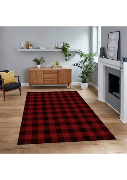 Dijital Baskılı Kaymaz Taban Yıkanabilir Modern Yolluk Mutfak Salon Halısı, V-Modern-55-Bordo,
