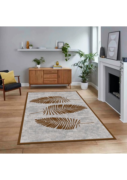 Dijital Baskılı Kaymaz Taban Yıkanabilir Modern Yolluk Mutfak Salon Halısı, V-Modern-41-Kahve,
