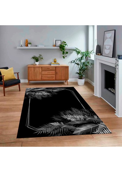 Dijital Baskılı Kaymaz Taban Yıkanabilir Modern Yolluk Mutfak Salon Halısı, V-Modern-26-Gri,