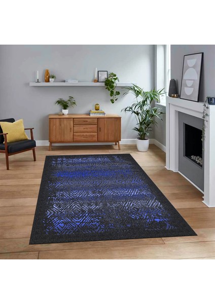 Dijital Baskılı Kaymaz Taban Yıkanabilir Modern Yolluk Mutfak Salon Halısı, V-Modern-28-Mavi,
