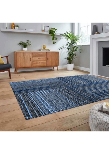 Dijital Baskılı Kaymaz Taban Yıkanabilir Modern Yolluk Mutfak Salon Halısı, V-Modern-34-Mavi,