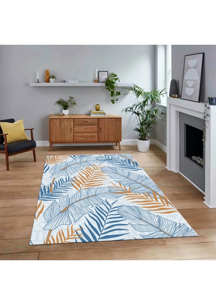 Dijital Baskılı Kaymaz Taban Yıkanabilir Modern Yolluk Mutfak Salon Halısı, V-Modern-98-Mavi,