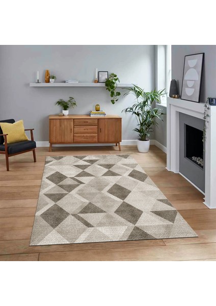 Dijital Baskılı Kaymaz Taban Yıkanabilir Modern Yolluk Mutfak Salon Halısı, V-MODERN-103-KREM,