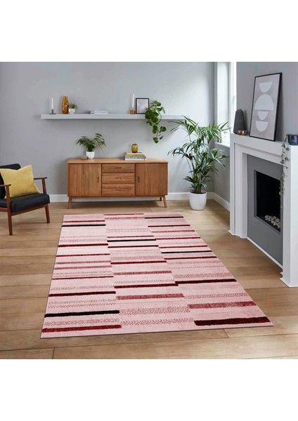 Dijital Baskılı Kaymaz Taban Yıkanabilir Modern Yolluk Mutfak Salon Halısı, V-Modern-74-Pembe,