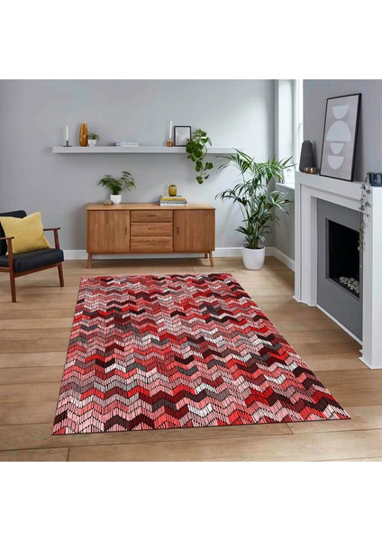 Dijital Baskılı Kaymaz Taban Yıkanabilir Modern Yolluk Mutfak Salon Halısı, V-Modern-02-Pembe,