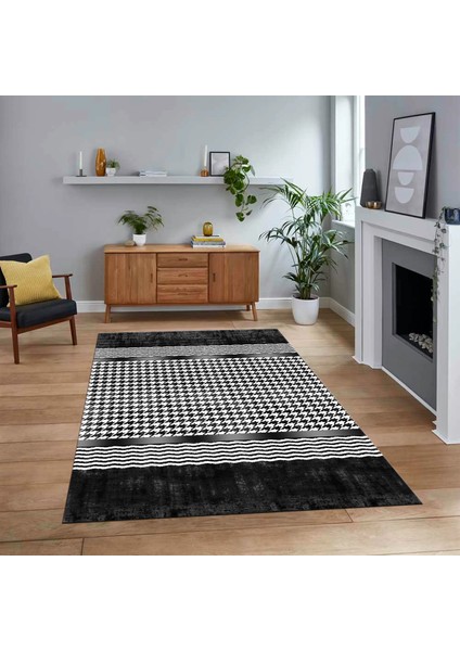 Dijital Baskılı Kaymaz Taban Yıkanabilir Modern Yolluk Mutfak Salon Halısı, V-Modern-10-Antrasit,