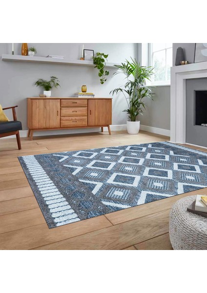 Dijital Baskılı Kaymaz Taban Yıkanabilir Modern Yolluk Mutfak Salon Halısı, V-Modern-69-Mavi, fiyatları