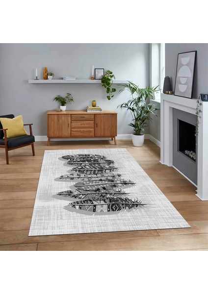 Dijital Baskılı Kaymaz Taban Yıkanabilir Modern Yolluk Mutfak Salon Halısı, V-Modern-50-Gri,