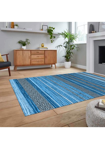 Dijital Baskılı Kaymaz Taban Yıkanabilir Modern Yolluk Mutfak Salon Halısı, V-Modern-17-Mavi, fiyatları
