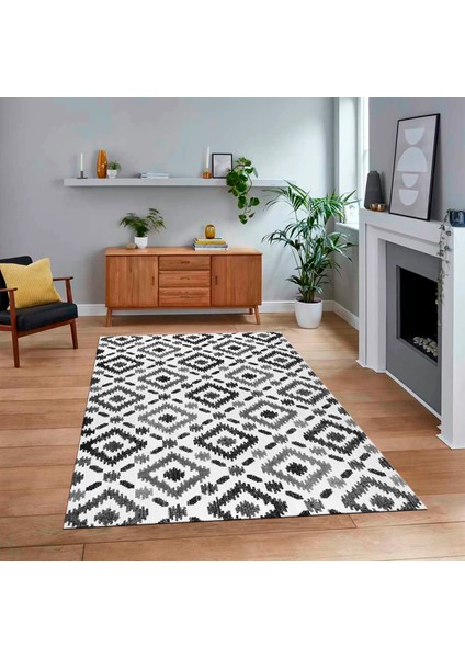 Dijital Baskılı Kaymaz Taban Yıkanabilir Modern Yolluk Mutfak Salon Halısı, V-Modern-23-Gri,