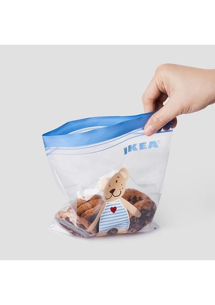 Ikea-Istad Kilitlenebilir Buzdolabı Poşeti, Mavi-Desenli, 1 Lt, 25 Adet