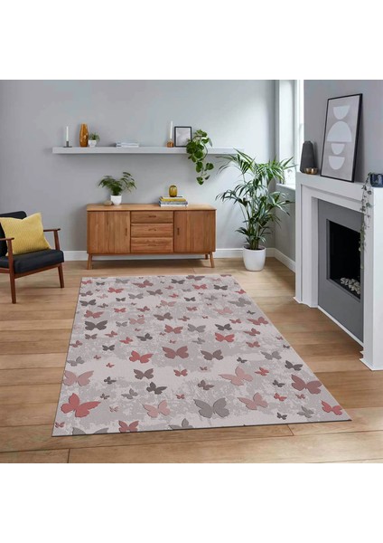 Dijital Baskılı Kaymaz Taban Yıkanabilir Modern Yolluk Mutfak Salon Halısı, V-Modern-51-Pembe,