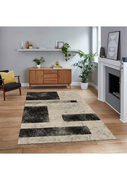 Dijital Baskılı Kaymaz Taban Yıkanabilir Modern Yolluk Mutfak Salon Halısı, V-Modern-93-Antrasit,