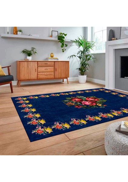 Dijital Baskılı Kaymaz Taban Yıkanabilir Modern Yolluk Mutfak Salon Halısı, V-Modern-20-Mavi, fiyatları