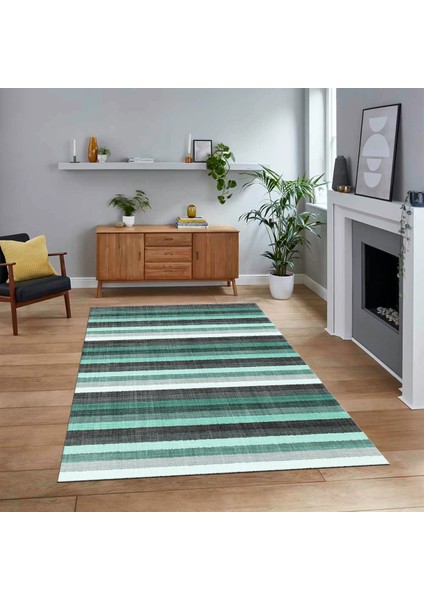 Dijital Baskılı Kaymaz Taban Yıkanabilir Modern Yolluk Mutfak Salon Halısı, V-Modern-25-Turkuaz,