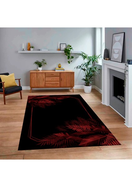 Dijital Baskılı Kaymaz Taban Yıkanabilir Modern Yolluk Mutfak Salon Halısı, V-Modern-26-Bordo,