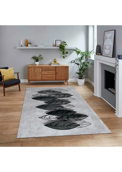 Dijital Baskılı Kaymaz Taban Yıkanabilir Modern Yolluk Mutfak Salon Halısı, V-Modern-08-Gri,