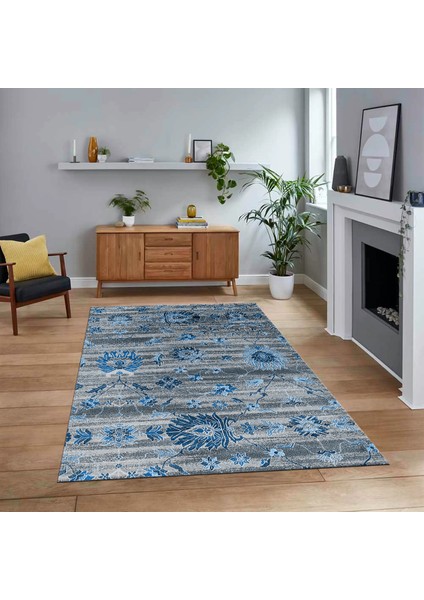 Dijital Baskılı Kaymaz Taban Yıkanabilir Modern Yolluk Mutfak Salon Halısı, V-Modern-30-Mavi,