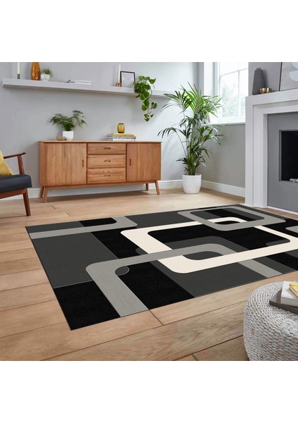 Dijital Baskılı Kaymaz Taban Yıkanabilir Modern Yolluk Mutfak Salon Halısı, V-Modern-40-Gri, fiyatları