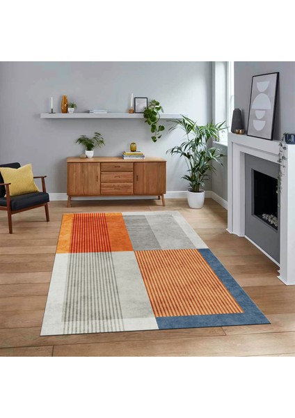 Dijital Baskılı Kaymaz Taban Yıkanabilir Modern Yolluk Mutfak Salon Halısı, V-MODERN-107-RENKLİ,