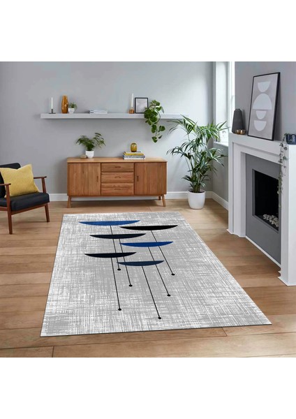 Dijital Baskılı Kaymaz Taban Yıkanabilir Modern Yolluk Mutfak Salon Halısı, V-MODERN-112-MAVİ,