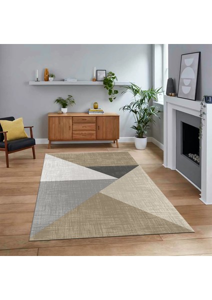 Dijital Baskılı Kaymaz Taban Yıkanabilir Modern Yolluk Mutfak Salon Halısı, V-Modern-38-Kahve,