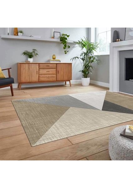 Dijital Baskılı Kaymaz Taban Yıkanabilir Modern Yolluk Mutfak Salon Halısı, V-Modern-38-Kahve,