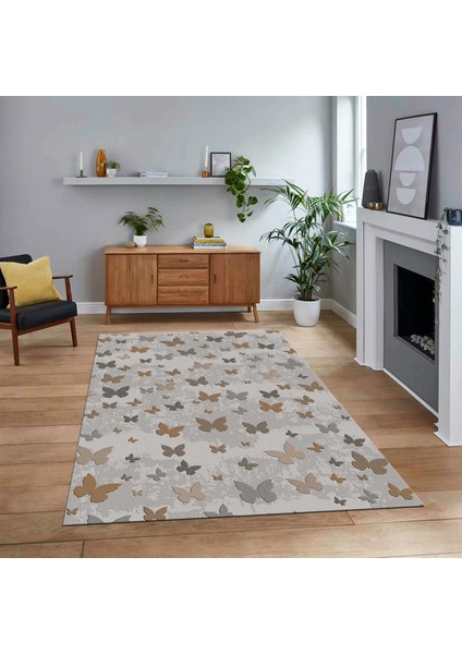 Dijital Baskılı Kaymaz Taban Yıkanabilir Modern Yolluk Mutfak Salon Halısı, V-Modern-51-Kahve,