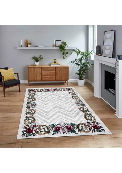 Dijital Baskılı Kaymaz Taban Yıkanabilir Modern Yolluk Mutfak Salon Halısı, V-Modern-49-Renkli,