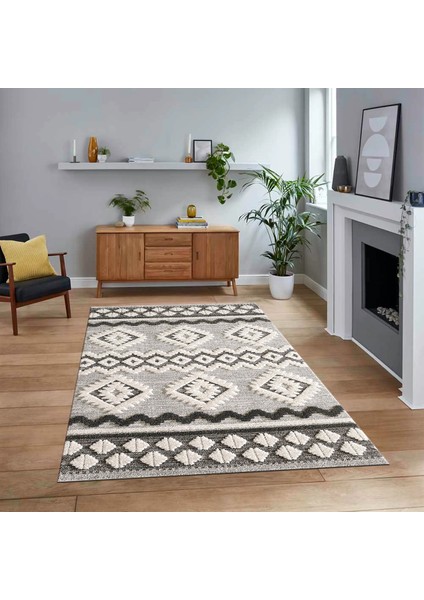 Dijital Baskılı Kaymaz Taban Yıkanabilir Modern Yolluk Mutfak Salon Halısı, V-Modern-68-Krem,