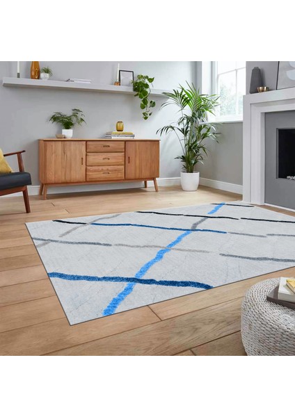 Dijital Baskılı Kaymaz Taban Yıkanabilir Modern Yolluk Mutfak Salon Halısı, V-Modern-73-Mavi, fiyatları