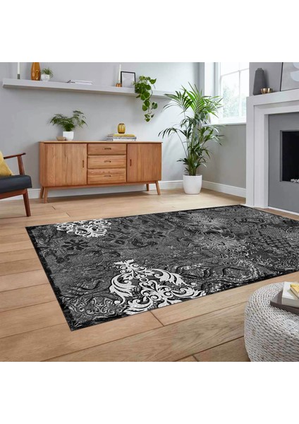 Dijital Baskılı Kaymaz Taban Yıkanabilir Modern Yolluk Mutfak Salon Halısı, V-Modern-15-Antrasit, fiyatları