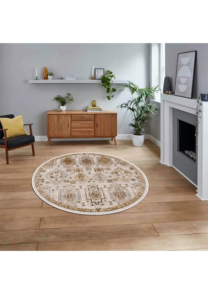 Dijital Baskılı Kaymaz Taban Yıkanabilir Yuvarlak Modern Mutfak Salon Halısı, V-Y-Modern-29-Kahve,