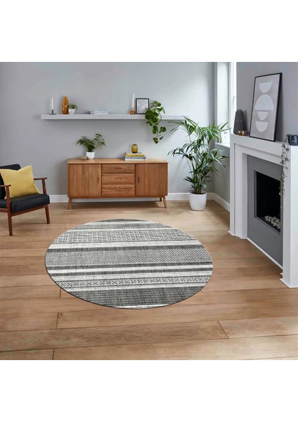 Dijital Baskılı Kaymaz Taban Yıkanabilir Yuvarlak Modern Mutfak Salon Halısı, V-Y-Modern-36-Gri,