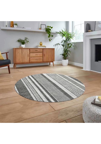 Dijital Baskılı Kaymaz Taban Yıkanabilir Yuvarlak Modern Mutfak Salon Halısı, V-Y-Modern-36-Gri,