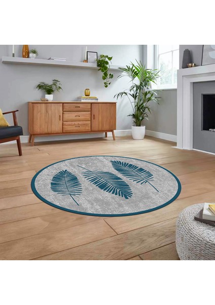 Dijital Baskılı Kaymaz Taban Yıkanabilir Yuvarlak Modern Mutfak Salon Halısı, V-Y-Modern-41-Mavi,