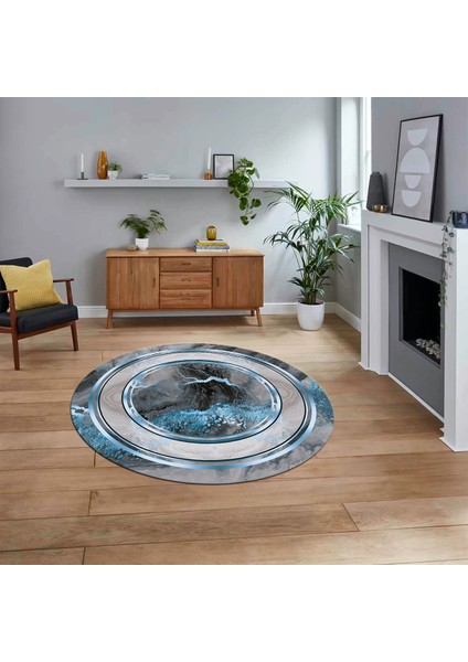 Dijital Baskılı Kaymaz Taban Yıkanabilir Yuvarlak Modern Mutfak Salon Halısı, V-Y-Modern-46-Mavi,