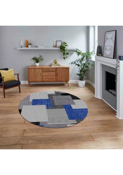 Dijital Baskılı Kaymaz Taban Yıkanabilir Yuvarlak Modern Mutfak Salon Halısı, V-Y-Modern-47-Mavi,