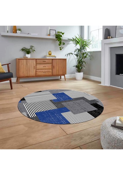 Dijital Baskılı Kaymaz Taban Yıkanabilir Yuvarlak Modern Mutfak Salon Halısı, V-Y-Modern-47-Mavi,