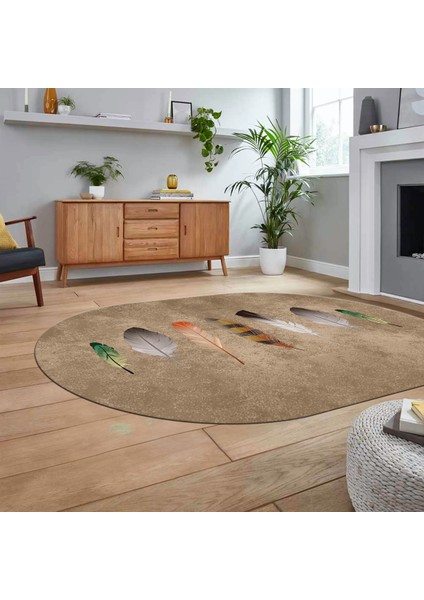 Dijital Baskılı Kaymaz Taban Yıkanabilir Oval Modern Yolluk Salon Halısı, V-O-MODERN-115-KAHVE, fiyatları